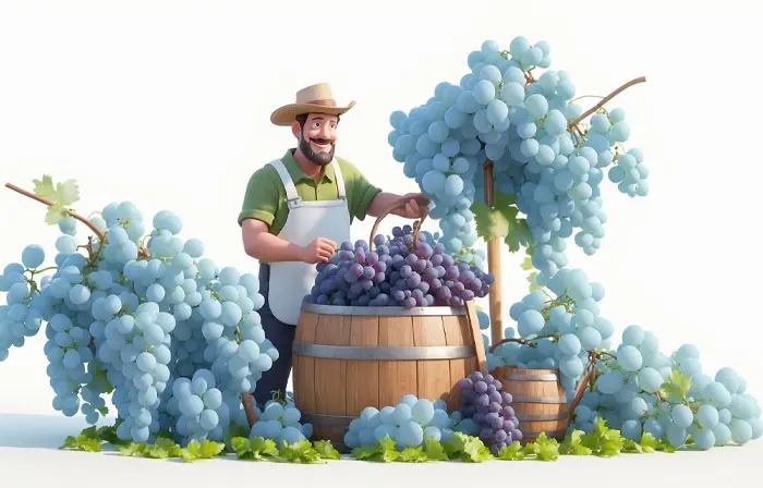 Grapes Farmer 3D Picture Illustration